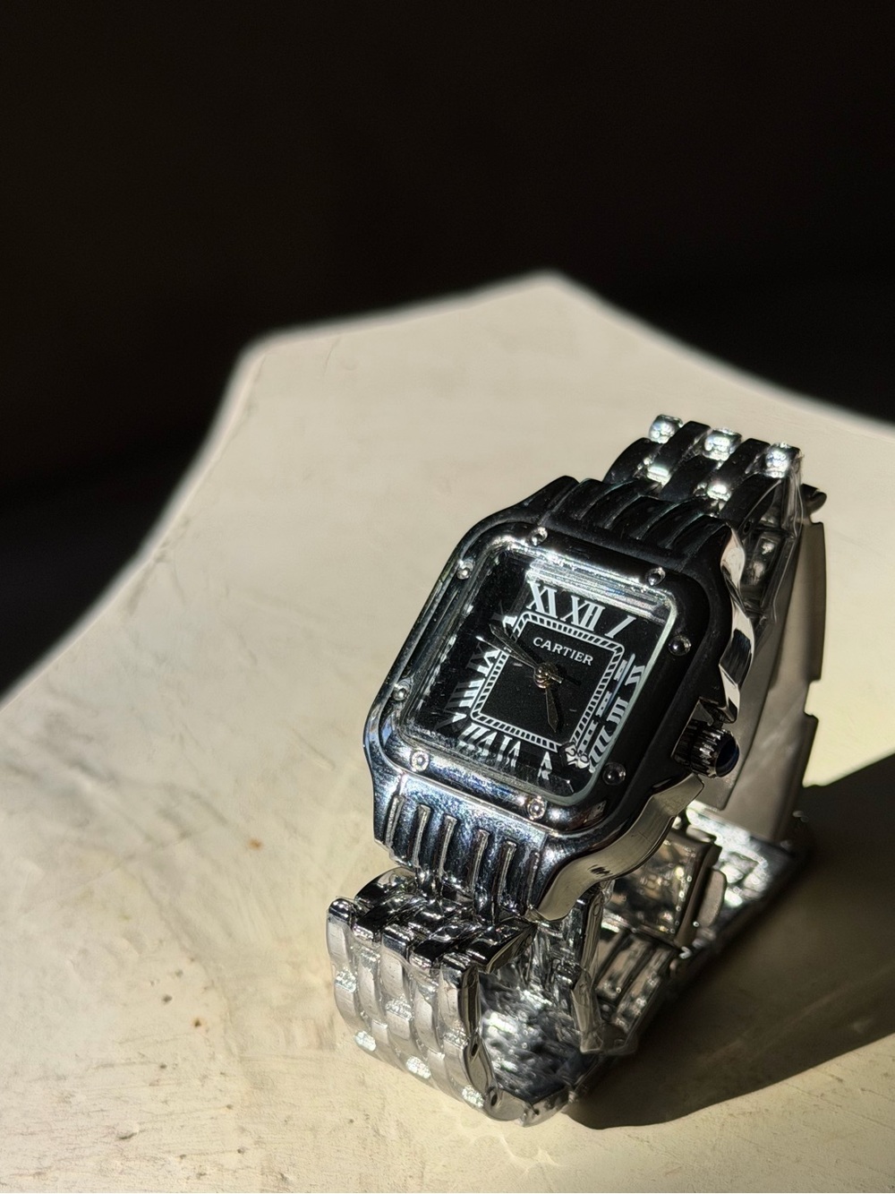 Luxury Panthère Quartz Movement Small Stainless Steel Watch in Silver Black